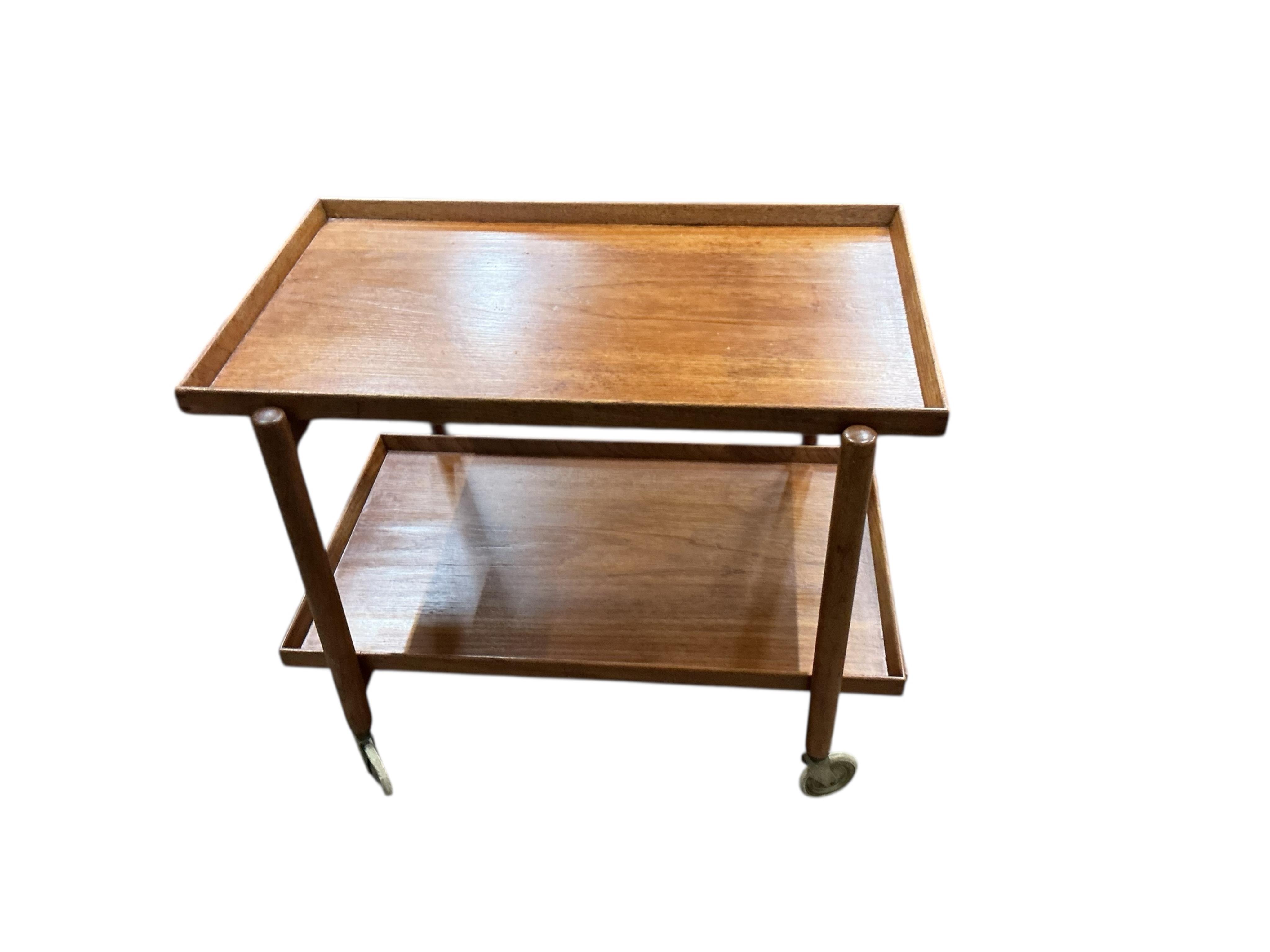 A Paul Hundevad mid century Danish rectangular teak two tier tea trolley, width 75cm, depth 50cm, height 60cm